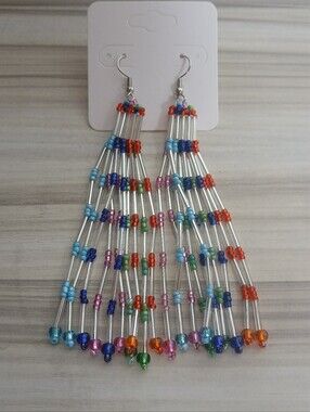 Handmade Rainbow Beaded Dangle Earrings